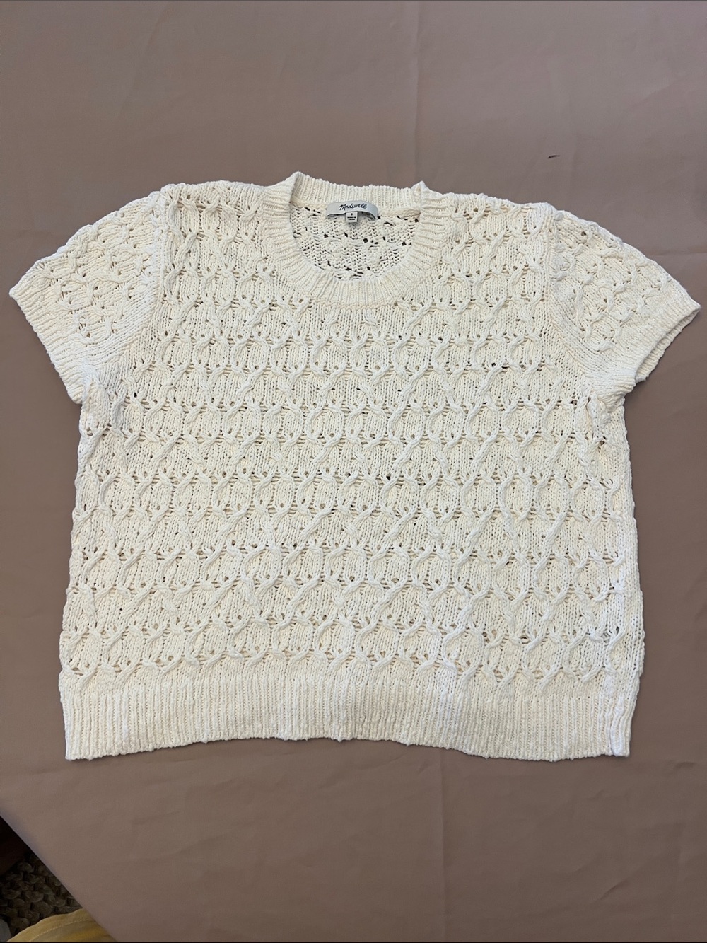 Madewell Cream Open-Knit Short Sleeve Sweater